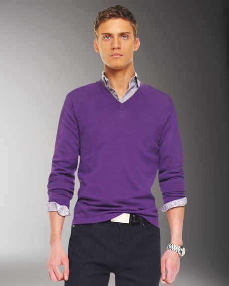 Michael Kors Tipped V-neck Sweater in Purple for Men
