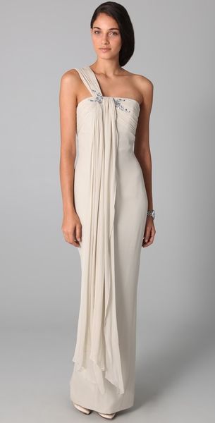 Notte By Marchesa One Shoulder Drape Column Gown - Lyst