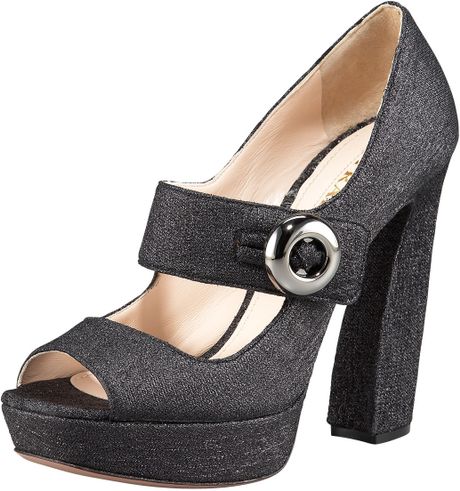 Prada Lurex Peeptoe Mary Jane Pump in Black - Lyst