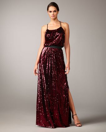 Aidan Mattox Racerback Sequined Gown - Lyst