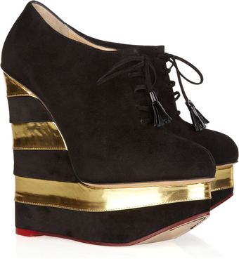 Charlotte Olympia Martha in Stripes Suede and Leather Wedges - Lyst