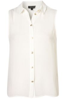 Topshop Sleeveless Chiffon Plain Shirt - Lyst