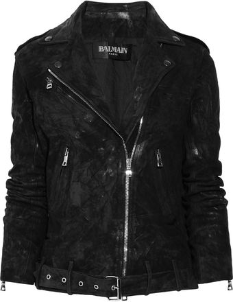 Balmain Distressed Suede Motocross Jacket - Lyst