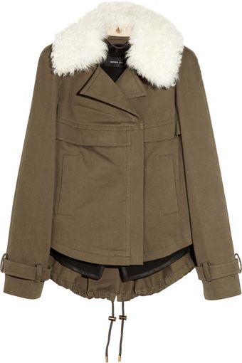 Derek Lam Shearling-trimmed Cotton-blend Coat - Lyst