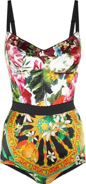  Printed Stretch-satin Bodysuit 