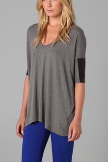Mason by Michelle Mason Short Sleeve Top with Leather Trim - Lyst