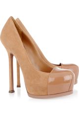 Yves Saint Laurent Tribtoo Suede and Patent-leather Pumps