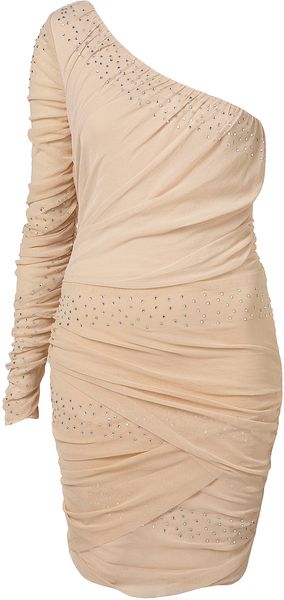 Topshop Diamante One Shoulder Ruched Dress By Dress Up - Lyst