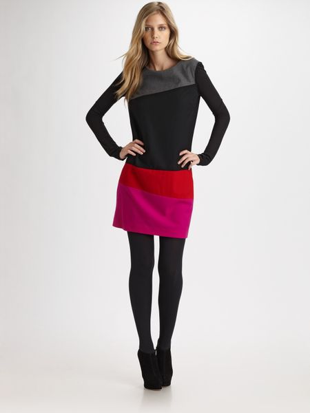 Dkny Colorblock Wool Dress in Multicolor (black) - Lyst