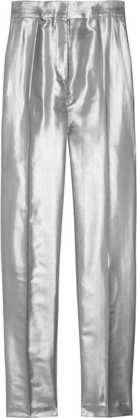 Etro Metallic Silkblend Cropped Pants in Silver - Lyst