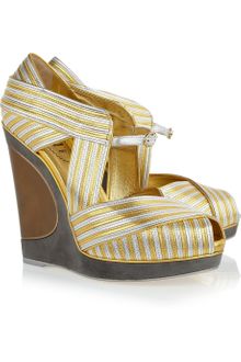 Yves Saint Laurent Maggy Metallic Leather Wedges - Lyst