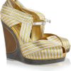Yves Saint Laurent Maggy Metallic Leather Wedges in Gold - Lyst