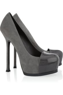 Yves Saint Laurent Tribtoo Suede and Patent-leather Pumps - Lyst