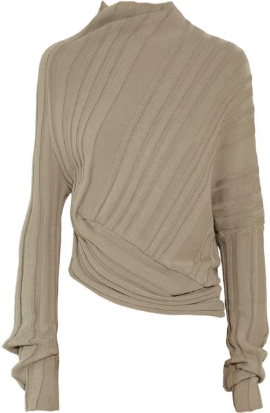 Alexander Wang Asymmetric Ribbed Cotton Sweater in Brown (taupe) - Lyst
