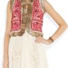 Antik Batik Totem Rabbittrimmed Embroidered Cotton Gilet in Red (taupe) - Lyst