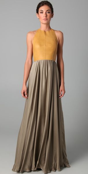 Derek Lam Halter Gown with Leather Bodice - Lyst