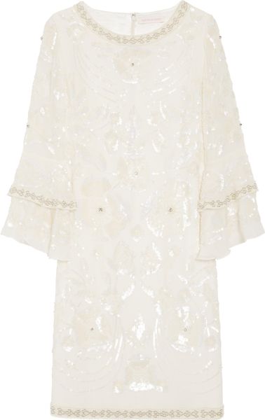 Matthew Williamson Poppy Beaded Silkgeorgette Shift Dress in Beige (poppy) - Lyst