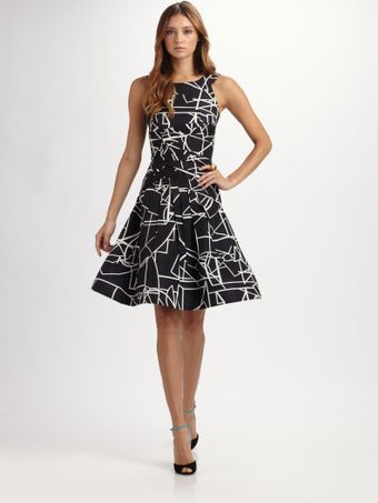 Oscar de la Renta Scribble Print Silk Dress - Lyst