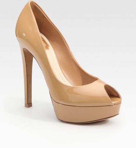 Dior Miss Patent Leather Peep Toe Pumps in Beige - Lyst