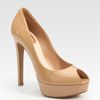 Dior Miss Patent Leather Peep Toe Pumps in Beige - Lyst