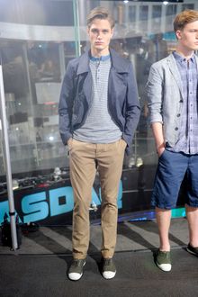 DKNY Spring 2012 Gray Striped 'Henley' Tee - Lyst