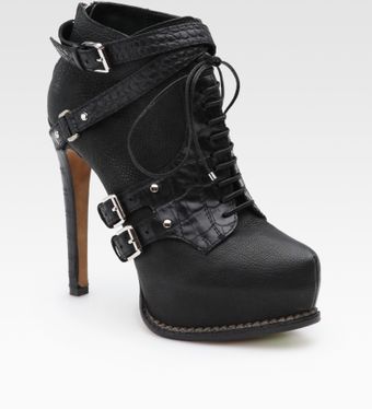 Dior Guetre Lace Up Leather And Crocodile Print Ankle Boots - Lyst