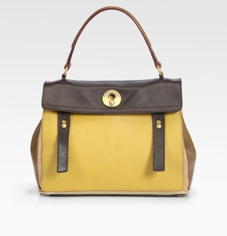 Yves Saint Laurent Ysl Leather Medium Flap Tote in Gold - Lyst