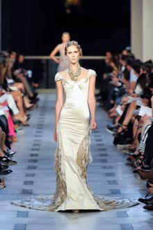 Zac Posen Spring 2012 Gold Cup-Sleeve Mermaid Dress - Lyst