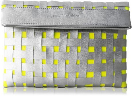 Poupee Couture Woven Apart Clutch in Silver + Neon Yellow in Silver - Lyst