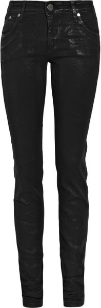 Victoria Beckham Glossed Midrise Skinny Jeans in Black - Lyst