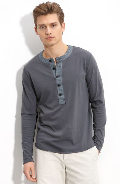 Billy Reid Contrast Trim Henley in Black for Men (faded black) - Lyst