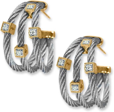 Charriol Classique Diamond Station Earrings in Silver (yellow gold / stainless steel) - Lyst