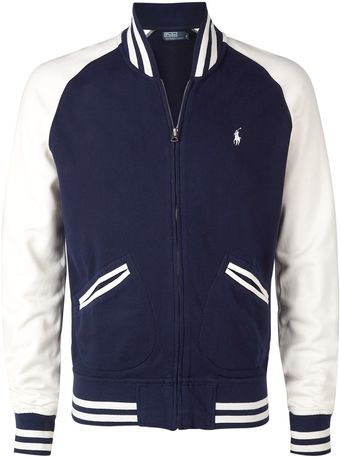 Polo Ralph Lauren Navy Contrast Sleeve Varsity Sweat Jacket - Lyst