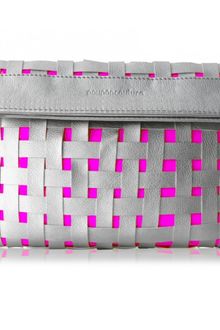 Poupee Couture Woven Apart Clutch in Silver + Neon Pink - Lyst
