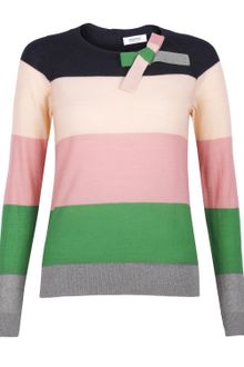 Sonia By Sonia Rykiel Bow Neck Button Back Stripey Jumper - Lyst