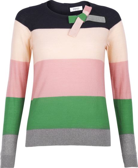 Sonia By Sonia Rykiel Bow Neck Button Back Stripey Jumper in Multicolor - Lyst