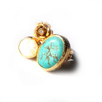 Toosis Turquoise and Pearl Flower Ring - Lyst