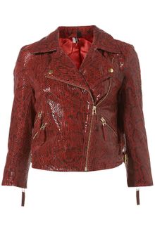 Topshop Snakeskin Leather Biker Jacket - Lyst