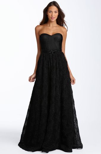 Adrianna Papell Pleat Bodice Rosette Ball Gown - Lyst