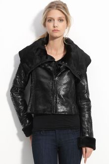 Alice + Olivia Embossed Genuine Shearling Jacket - Lyst