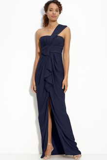 BCBGMAXAZRIA Ruffle Front One Shoulder Satin Gown - Lyst