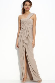 BCBGMAXAZRIA Ruffle Front One Shoulder Satin Gown - Lyst