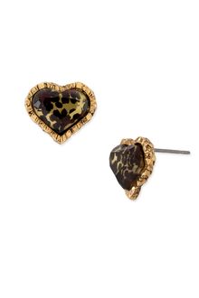 Betsey Johnson Leopard Heart Stud Earrings - Lyst