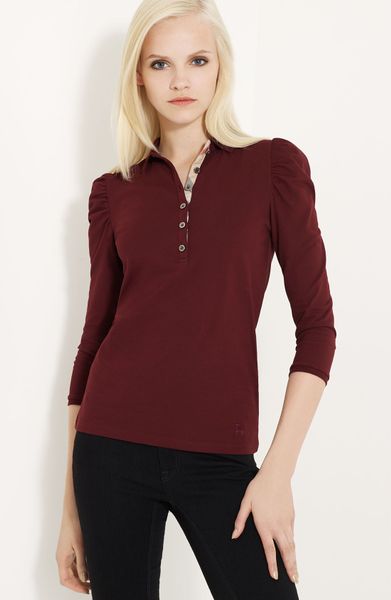 Burberry Brit Puff Shoulder Polo in Red (red claret) - Lyst