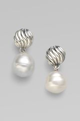 David Yurman South Sea Pearl & Sterling Silver Ball Drop Earrings