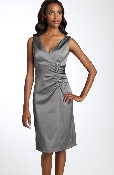 Donna Ricco Stretch Satin Sheath Dress in Gray (pewter) - Lyst
