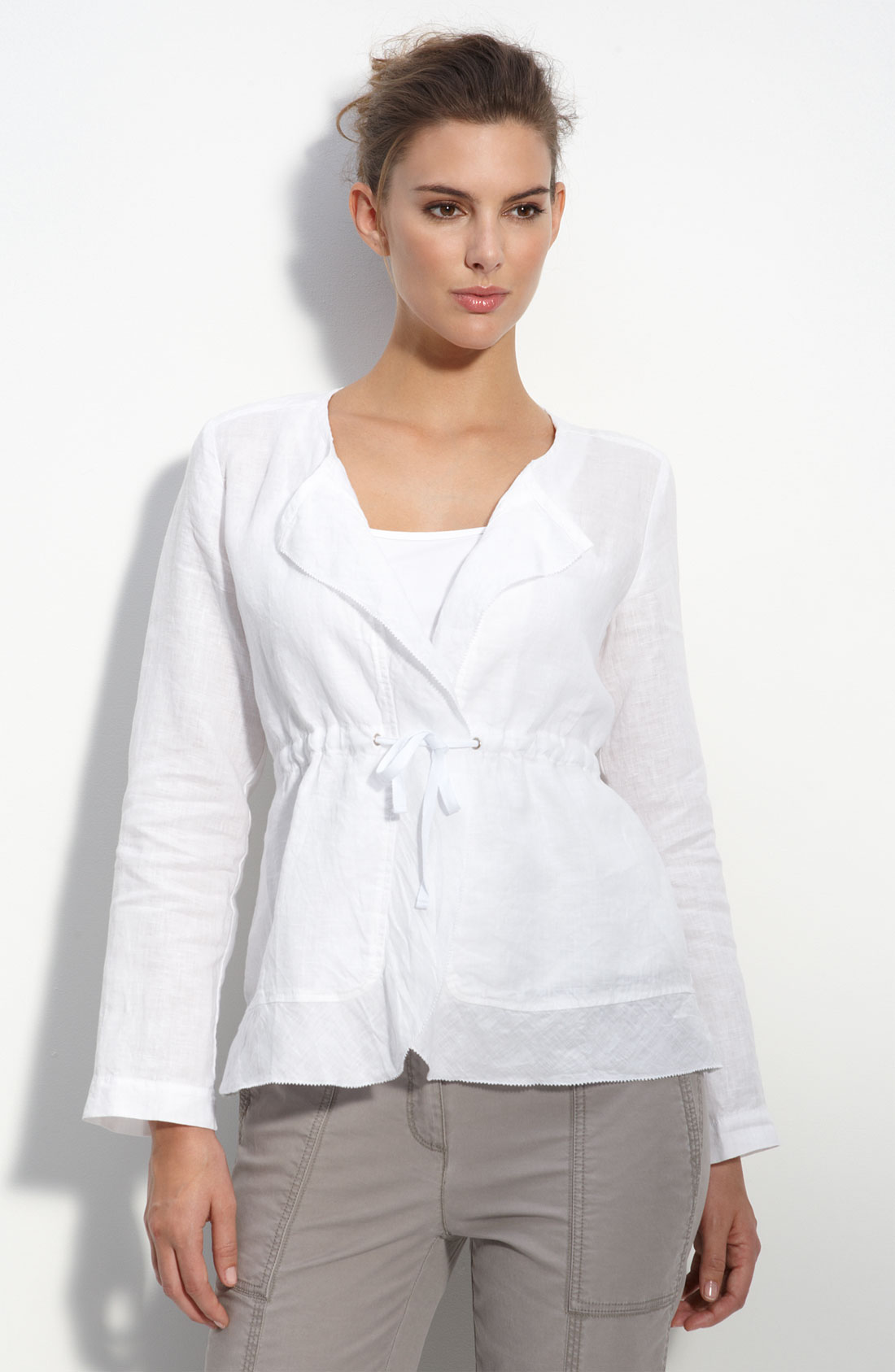 Eileen Fisher Linen Drawstring Jacket in White Lyst