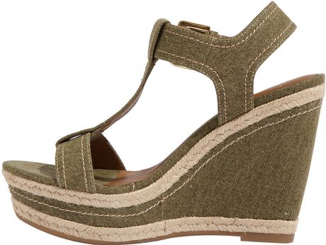 Franco Sarto Womens Ambrosia Wedge Sandal in Brown (olive green canvas ...