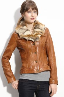 Guess Leather Jacket with Faux Fur Collar - Lyst