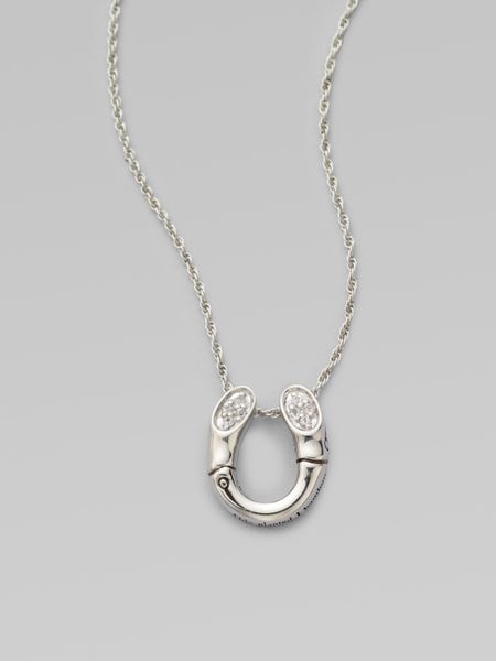 John Hardy White Sapphire Sterling Silver Bamboo Horseshoe Necklace in Silver - Lyst